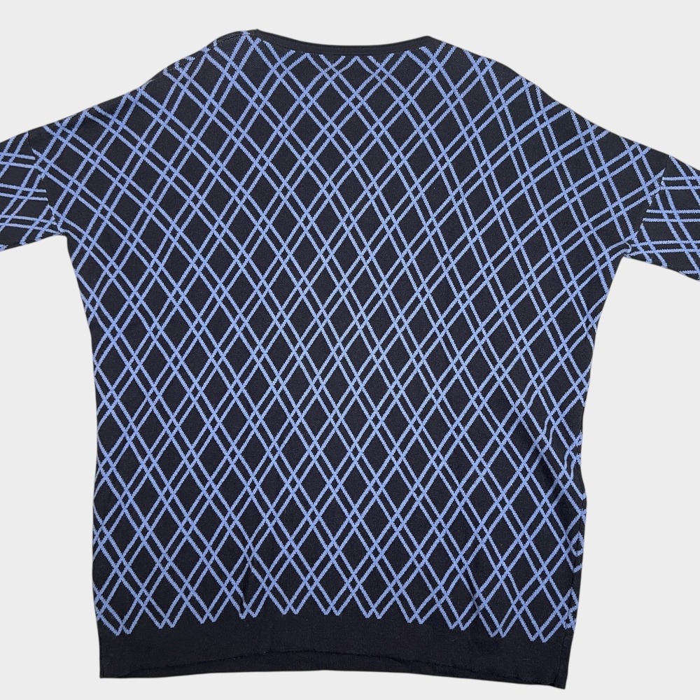 Two‎ Danes Knit Sweater Womens Blue Diamond Pattern XL/2XL Natural Fibers - Picture 3 of 5